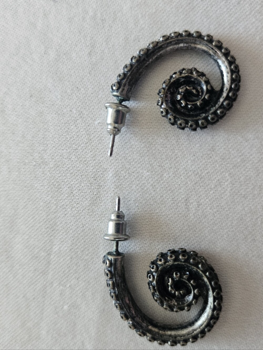Spiral Octopus Tentacle Unisex Earrings - Silver Tone